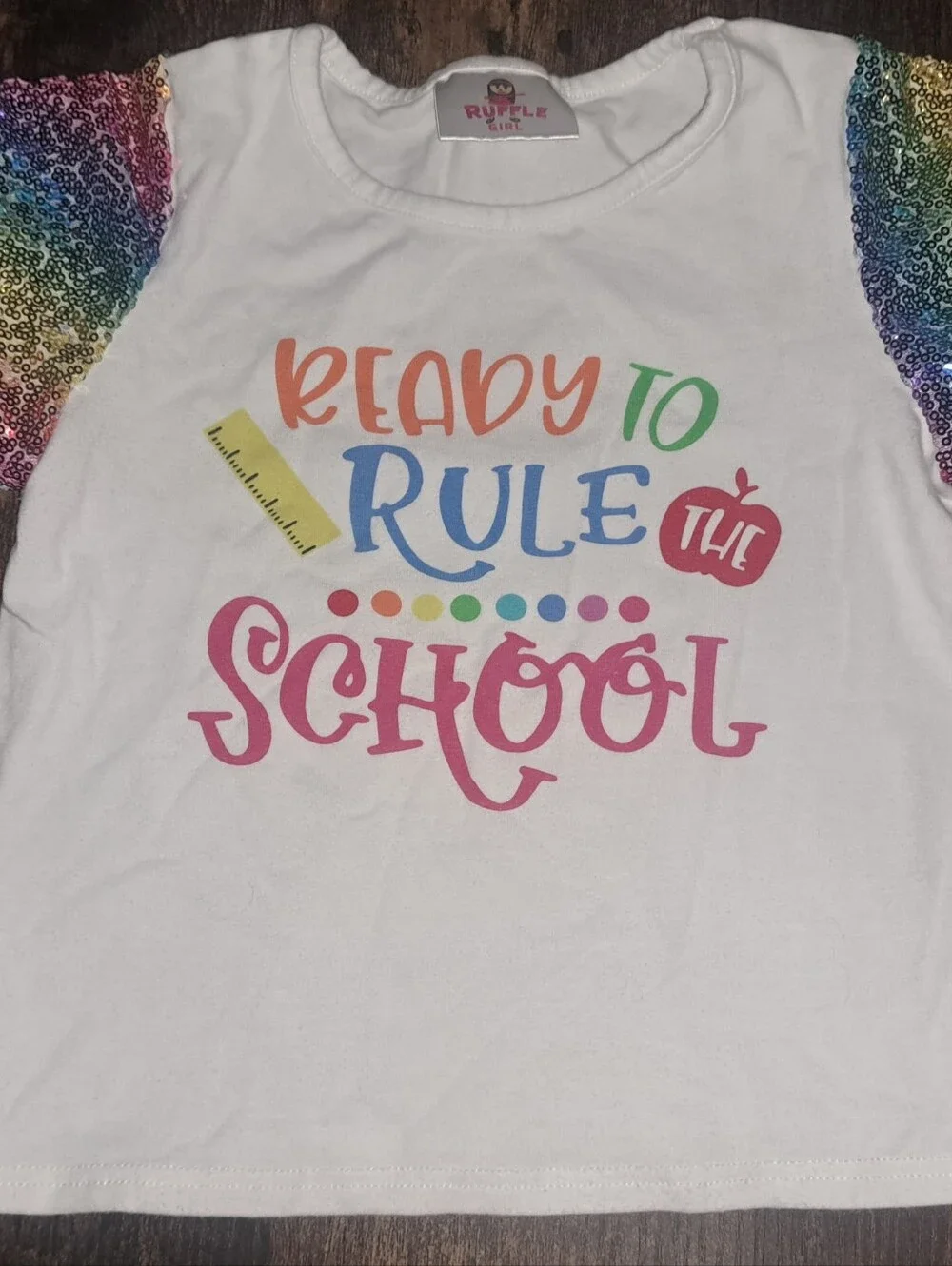 Ruffle Girl Outfit Girl's Rainbow Sequin Shorts Set- 'Ready to Rule the School'